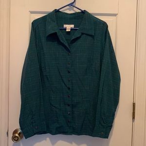 CJ Banks Women’s Snap Down the Front Top Dark Green/Teal Color Size X